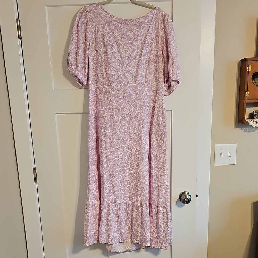 Who What Wear Linen Blend Lavender Floral Short Sleeve Dress